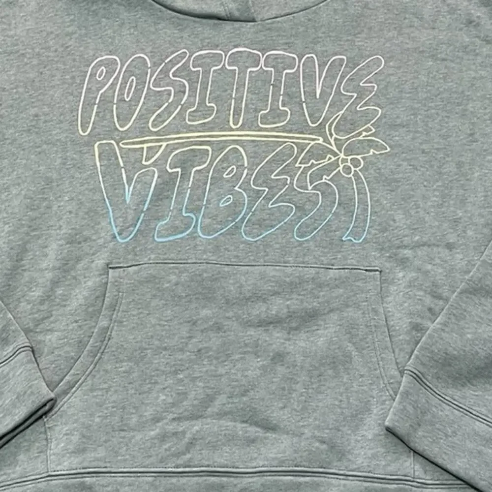 Old Navy Girls Positive Vibes Fleece Heathered Green Hooded Sweatshirt XXL NWT